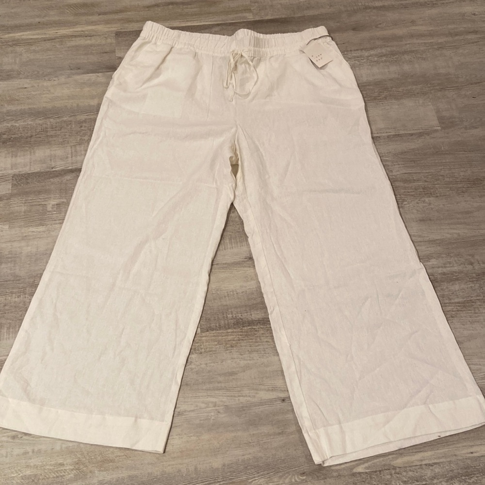 A new day white linen blend pants new